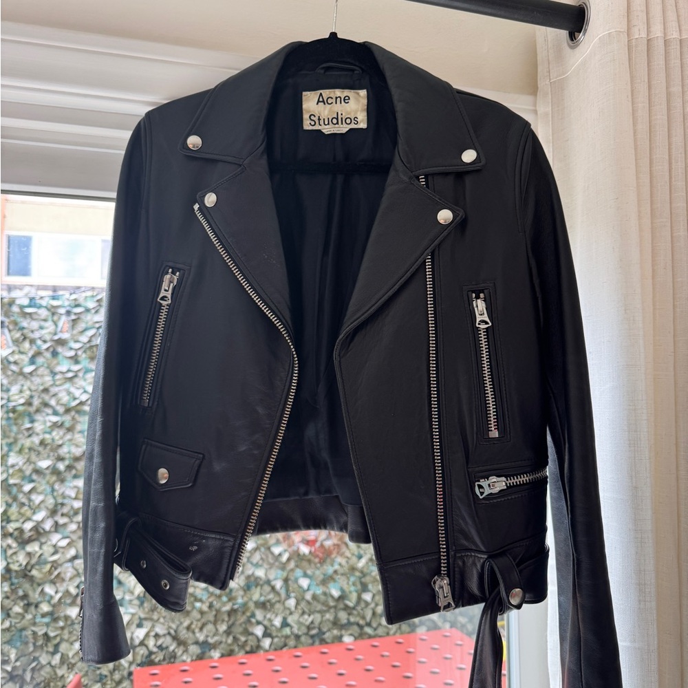 Acne Black Leather Jacket - Mock Style